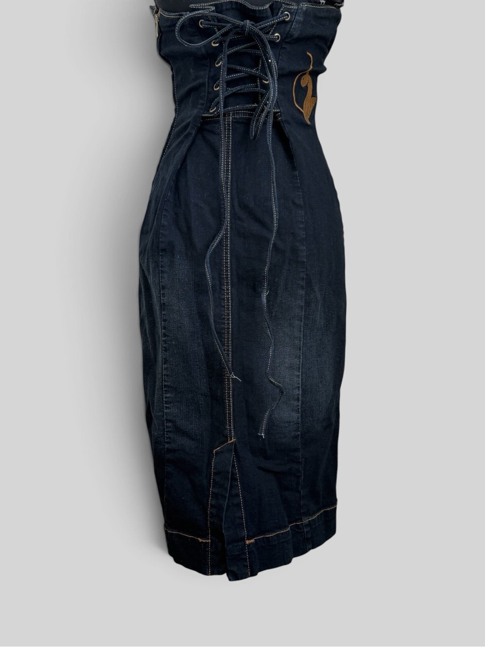 Baby Phat Strapless Dark Indigo Denim Corset Pencil Dress - Picture 11 of 12